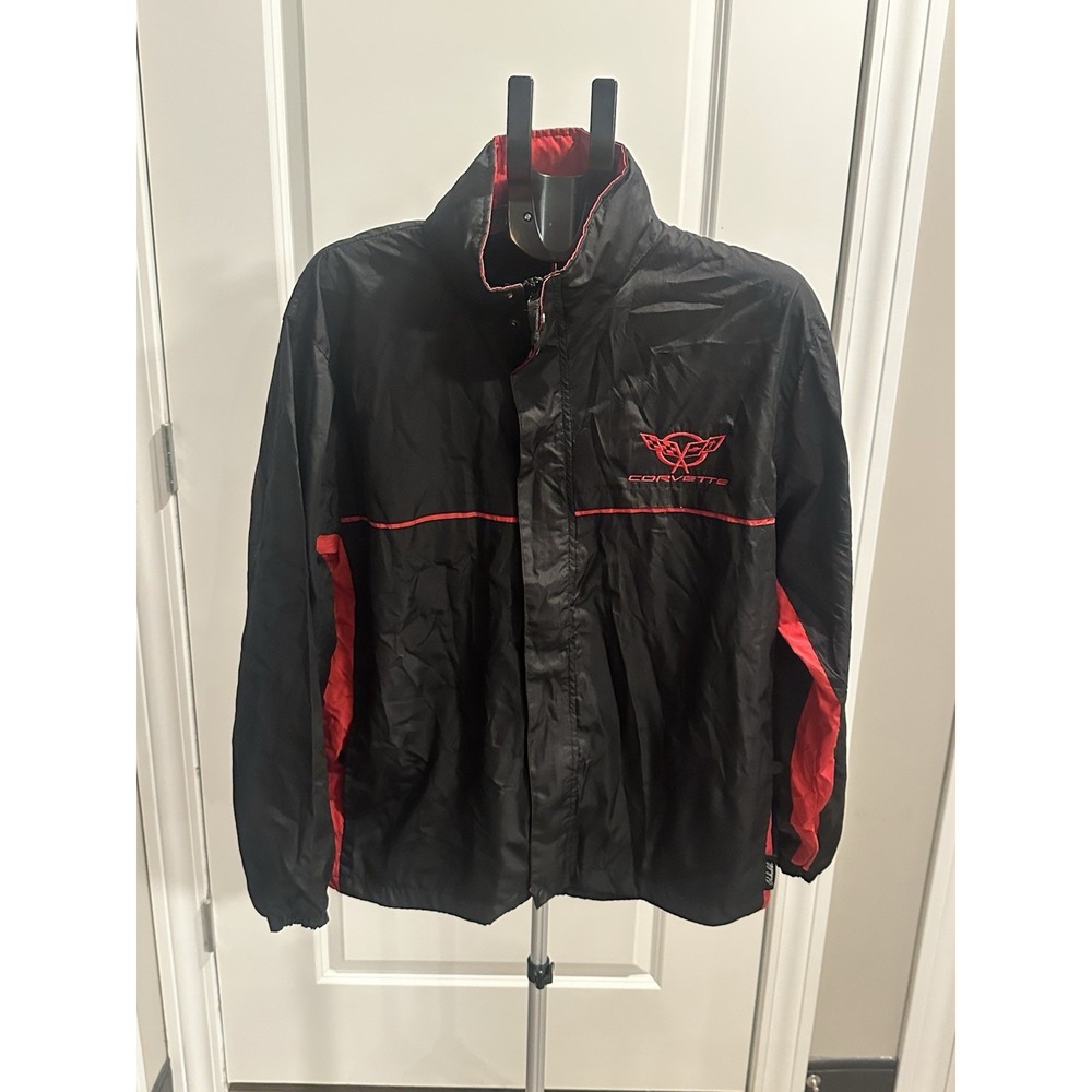 Corvette Full Zip Jacket Black Windbreaker Embroidered Logo Men's Medium
